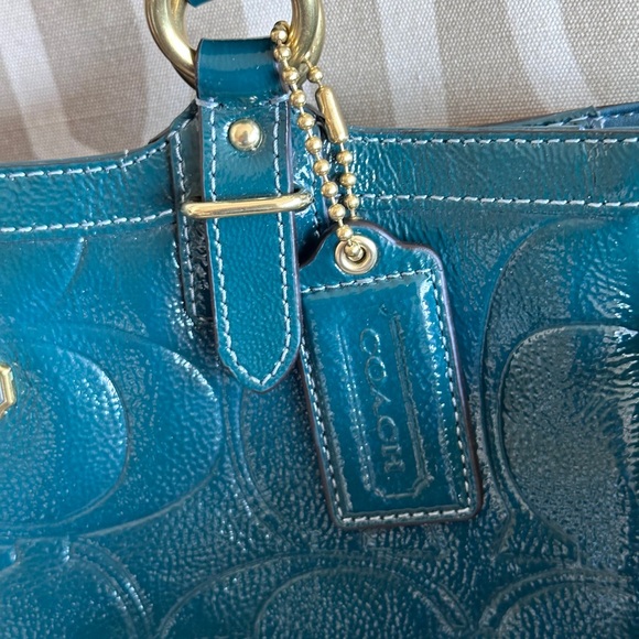 Coach Teal Blue Embossed C logo Tote with side pockets Y2K 2012 NWOT - Picture 8 of 16